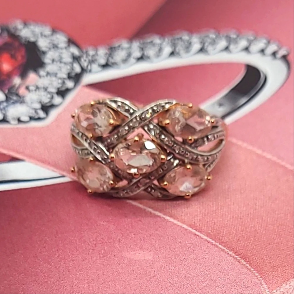 Vintage Genuine Cora De Rosa Morganite & Diamond 10K Rose Gold Ring Sz 7